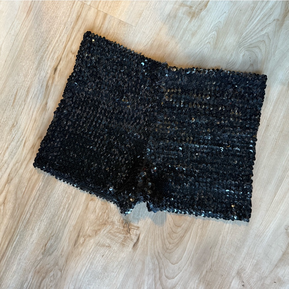 Elegant Black Sequin High Waist Women's Shorts